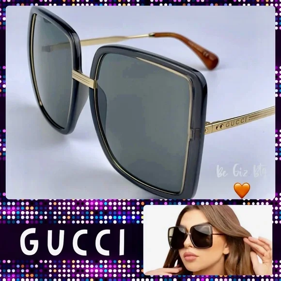 GUCCI Authentic Gold Gray Metal Square Oversized Sunglasses GG0903S 001 60MM NWT - Picture 2 of 16